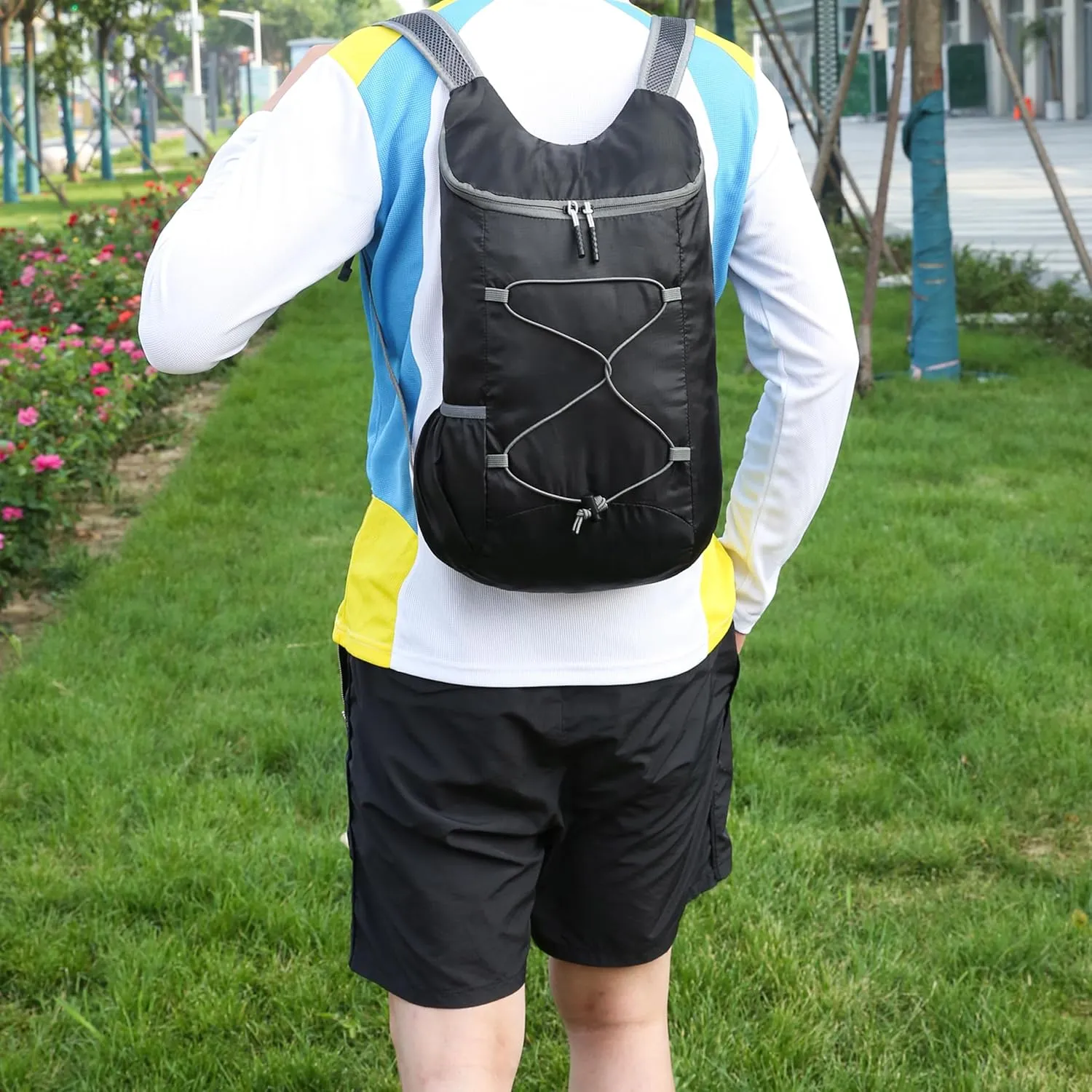 16L Hiking-Daypack Lightweight-Foldable Travel-Backpack Water-Resistant Camping Outdoor Packable Easy Carry-on Bag (Black&Gray)