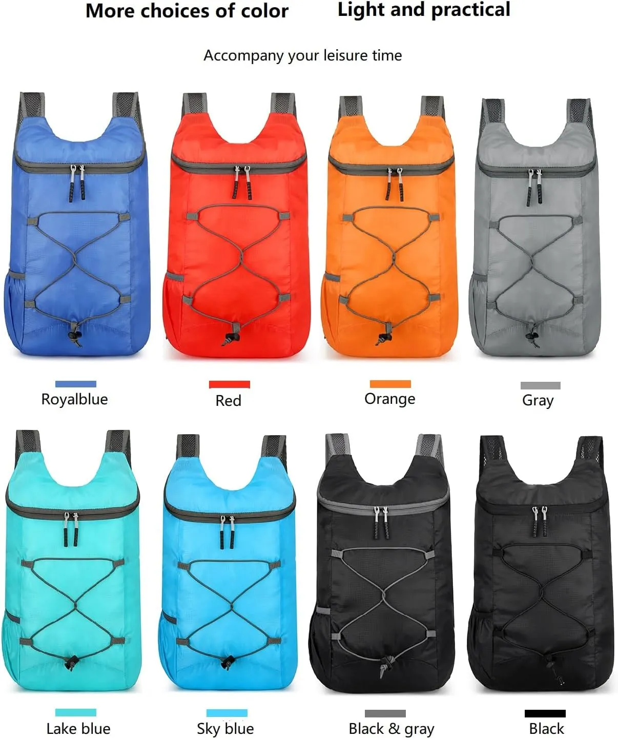 16L Hiking-Daypack Lightweight-Foldable Travel-Backpack Water-Resistant Camping Outdoor Packable Easy Carry-on Bag (Black&Gray)