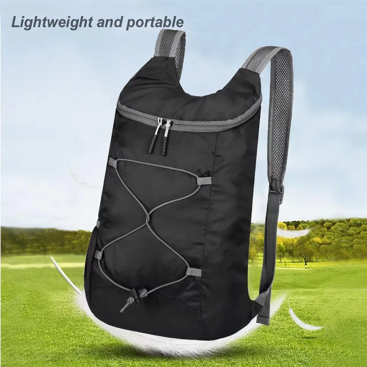 16L Hiking-Daypack Lightweight-Foldable Travel-Backpack Water-Resistant Camping Outdoor Packable Easy Carry-on Bag (Black&Gray)