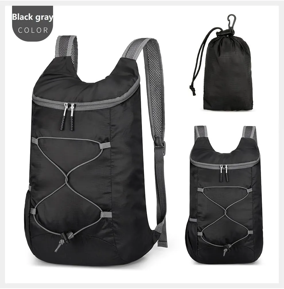 16L Hiking-Daypack Lightweight-Foldable Travel-Backpack Water-Resistant Camping Outdoor Packable Easy Carry-on Bag (Black&Gray)