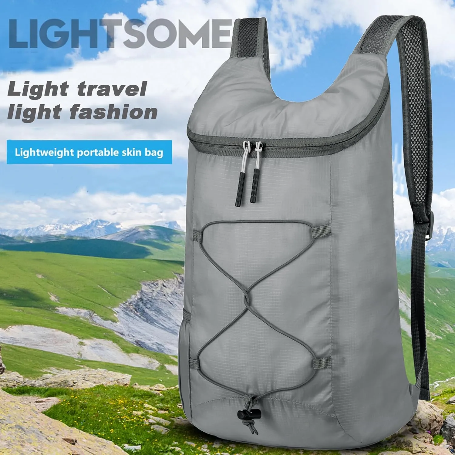 16L Hiking-Daypack Lightweight-Foldable Travel-Backpack Water-Resistant Camping Outdoor Packable Easy Carry-on Bag (Gray)