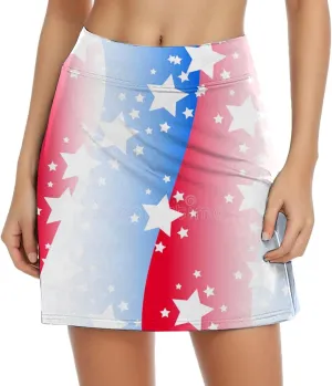 4th of July Skort Patriotic Skirts for Women merican Flag Tennis Skorts with High Waisted Flowy Summer Sport Skorts