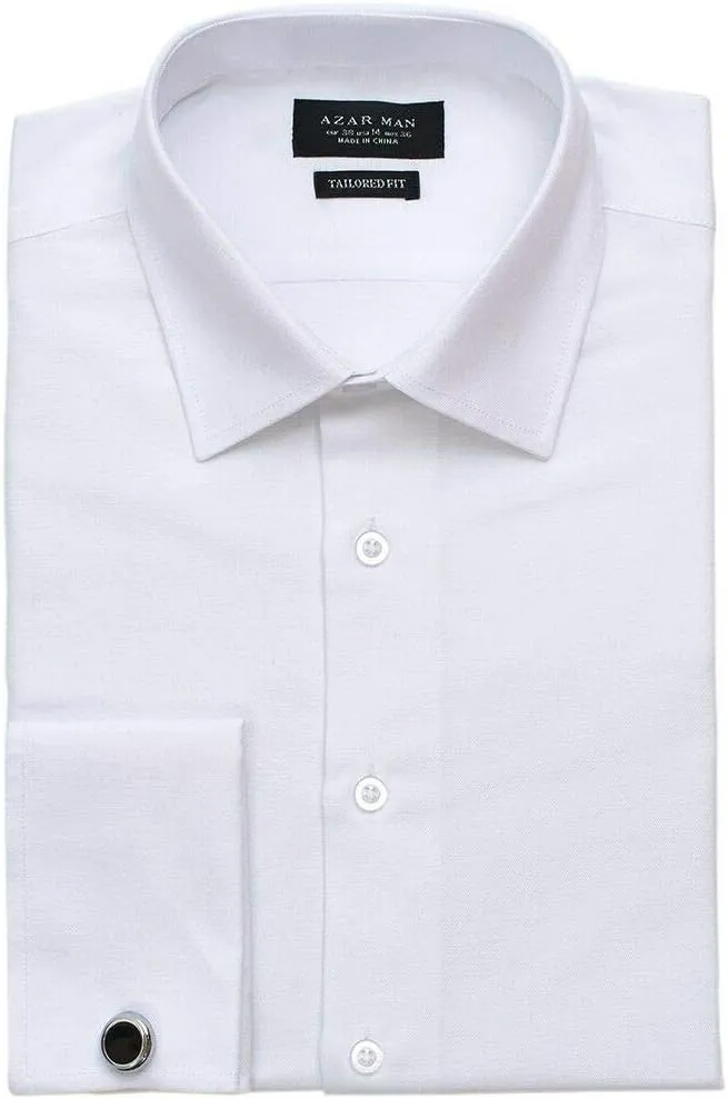 AZAR MAN Slim fit Solid White French Cuff Dress Shirt