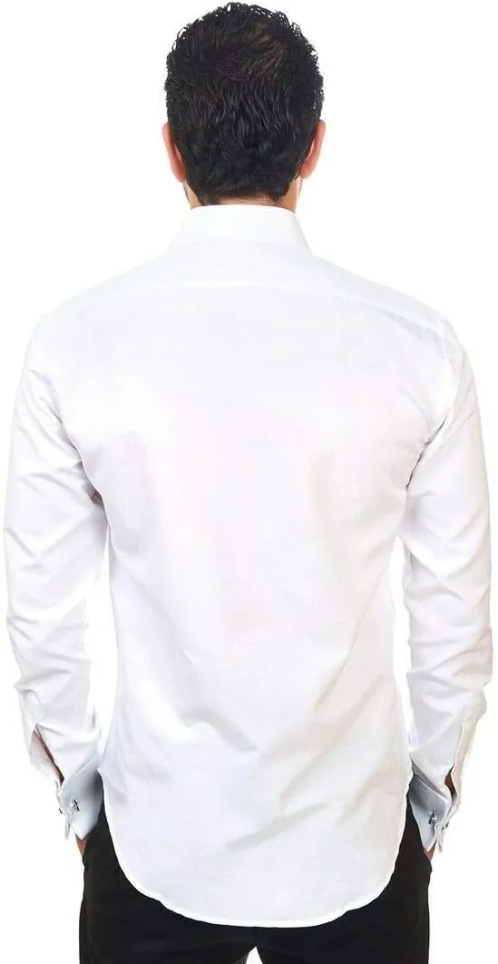 AZAR MAN Slim fit Solid White French Cuff Dress Shirt