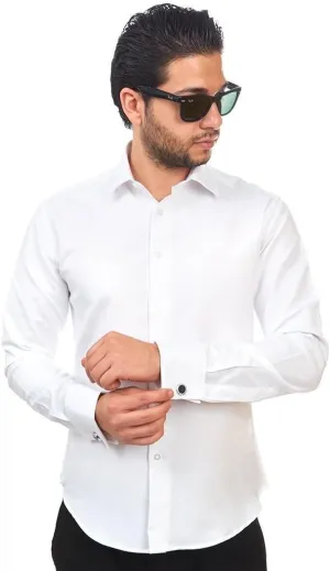 AZAR MAN Slim fit Solid White French Cuff Dress Shirt