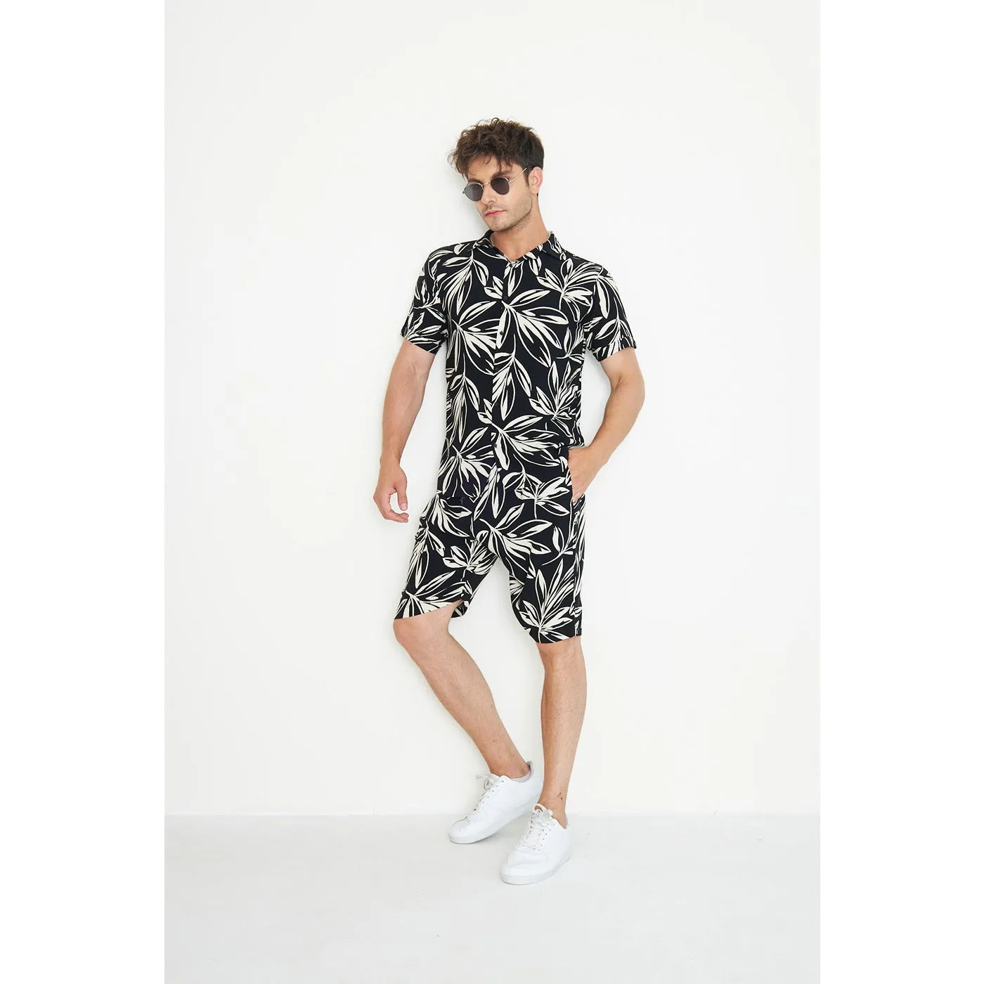 Black Linen Floral Printed Co-Ords