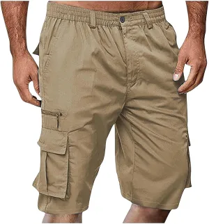 Cargo Shorts for Men Big and Tall Casual Summer Hiking Pants Elastic Waist Knee Length Bermuda Shorts with Pockets