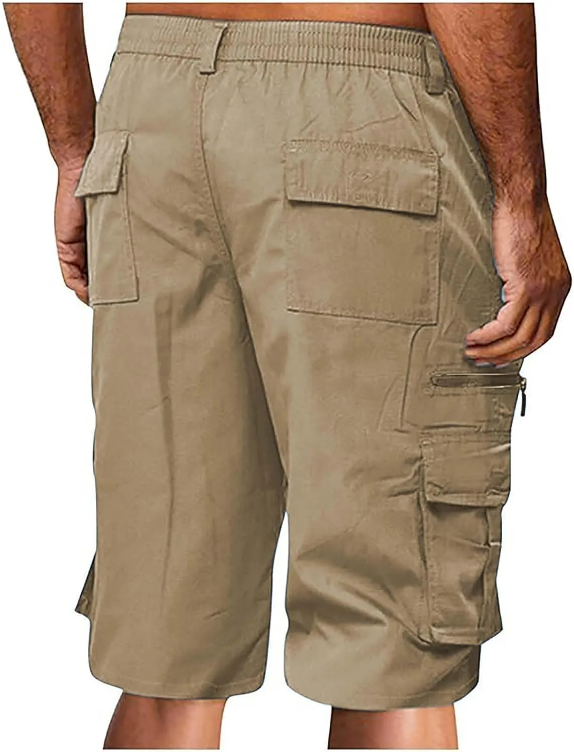 Cargo Shorts for Men Big and Tall Casual Summer Hiking Pants Elastic Waist Knee Length Bermuda Shorts with Pockets