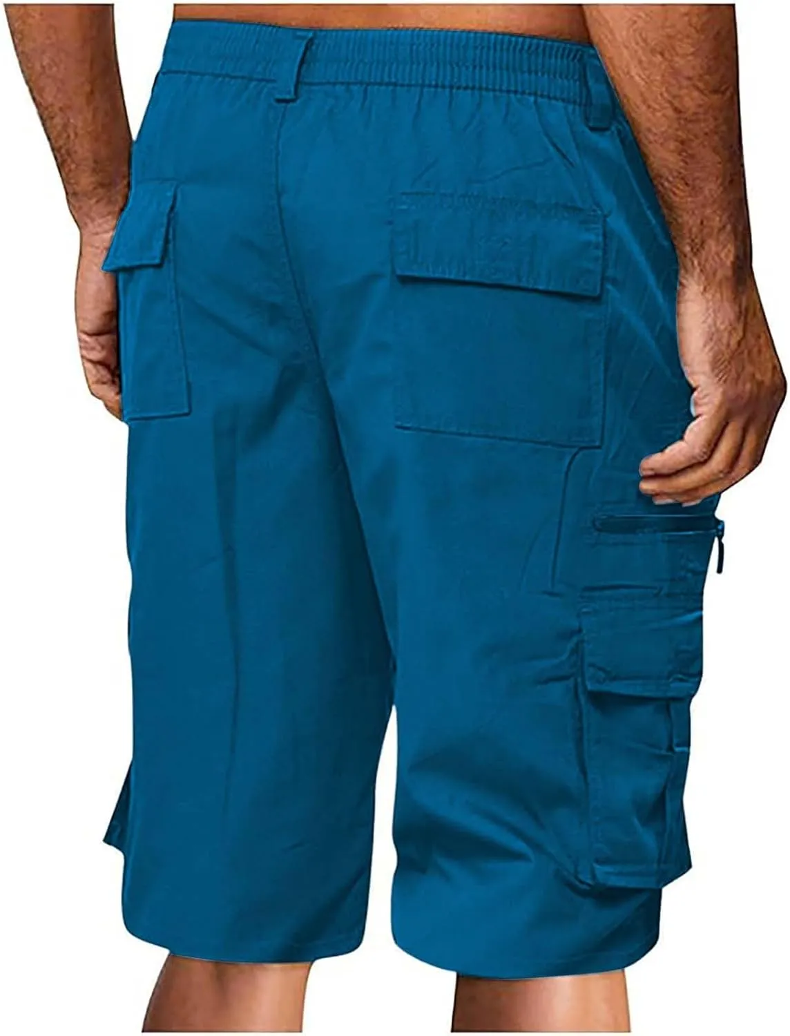 Cargo Shorts for Men Big and Tall Casual Summer Hiking Pants Elastic Waist Knee Length Bermuda Shorts with Pockets