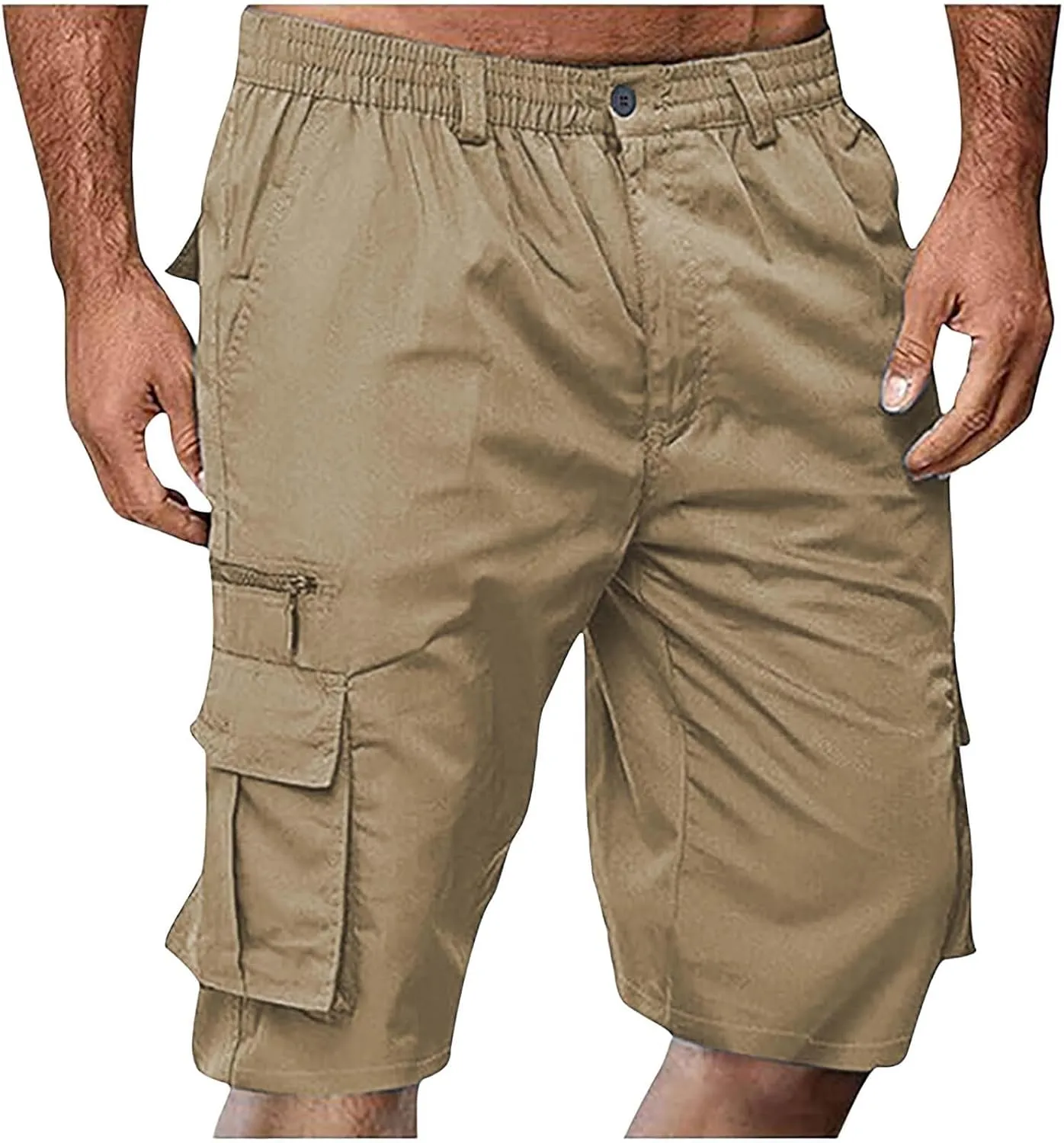 Cargo Shorts for Men Big and Tall Casual Summer Hiking Pants Elastic Waist Knee Length Bermuda Shorts with Pockets