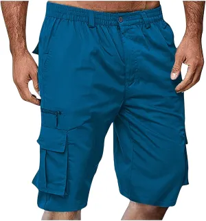 Cargo Shorts for Men Big and Tall Casual Summer Hiking Pants Elastic Waist Knee Length Bermuda Shorts with Pockets