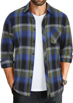 COOFANDY Men's Flannel Plaid Shirts Long Sleeve Button Down Shirts Casual Fall Shirt Jacket