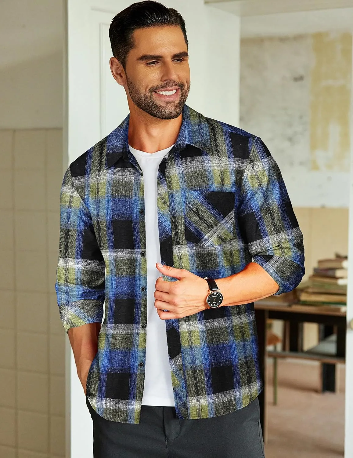 COOFANDY Men's Flannel Plaid Shirts Long Sleeve Button Down Shirts Casual Fall Shirt Jacket