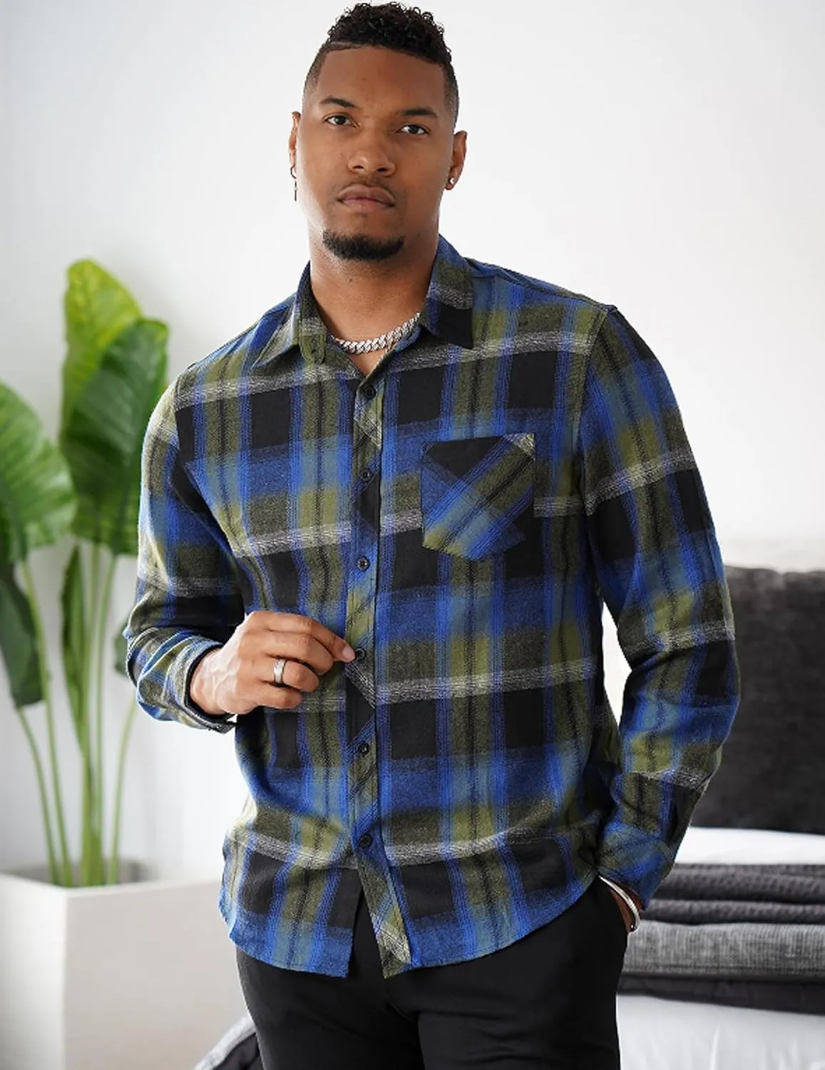 COOFANDY Men's Flannel Plaid Shirts Long Sleeve Button Down Shirts Casual Fall Shirt Jacket