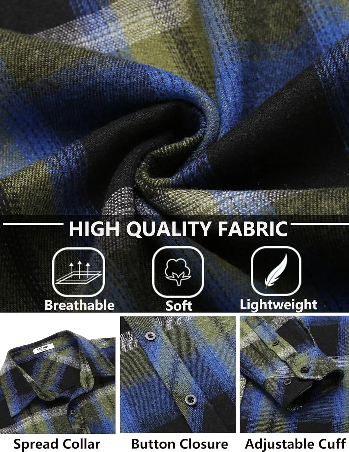 COOFANDY Men's Flannel Plaid Shirts Long Sleeve Button Down Shirts Casual Fall Shirt Jacket
