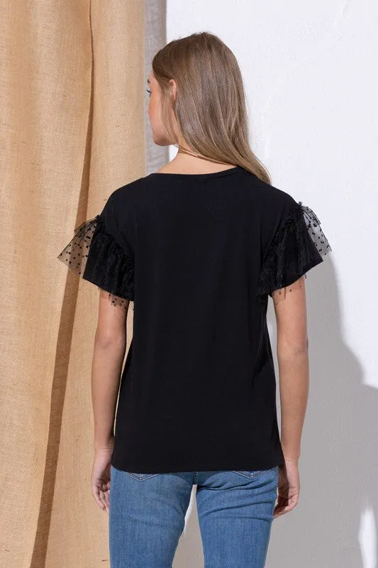 Crew neck shirt w/flocked Mesh Short sleeves