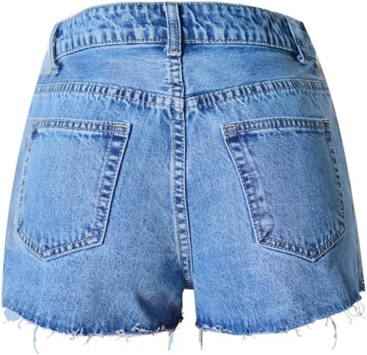 Dreamskull Women High Waist Frayed Hem 3D Daisy Floral Embroidered Denim Shorts