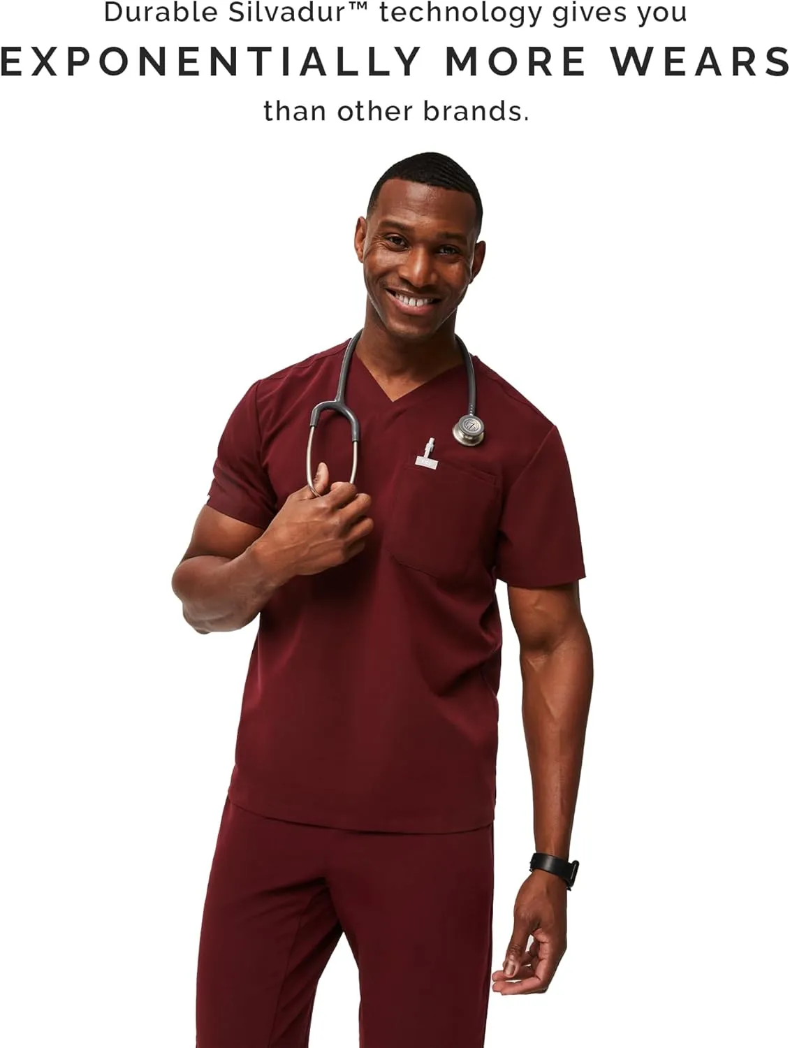 FIGS Leon Scrub Top for Men  3 Pockets, Tailored Fit, Modern V-Neck, 4-Way Stretch, Moisture-Wicking