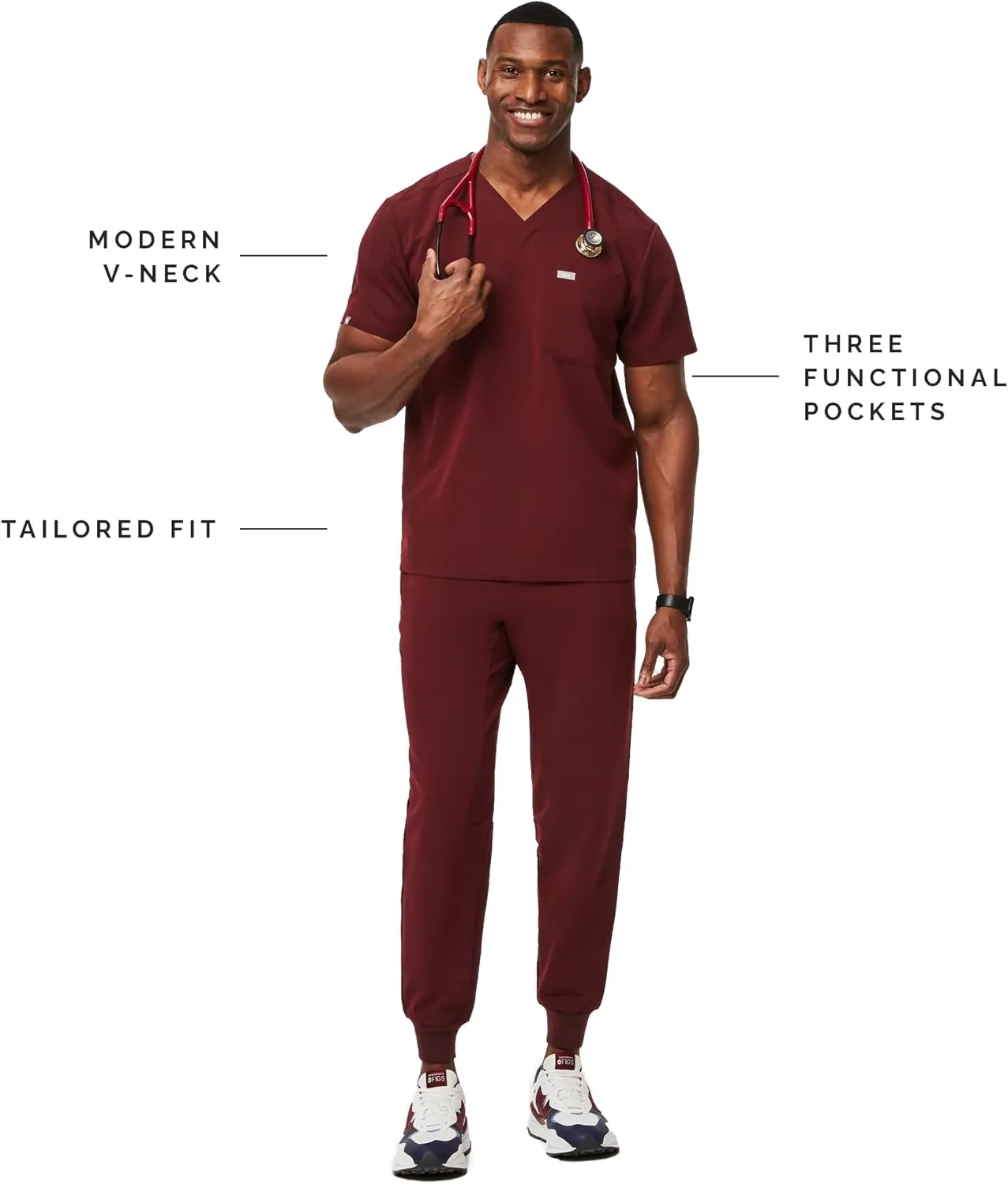 FIGS Leon Scrub Top for Men  3 Pockets, Tailored Fit, Modern V-Neck, 4-Way Stretch, Moisture-Wicking
