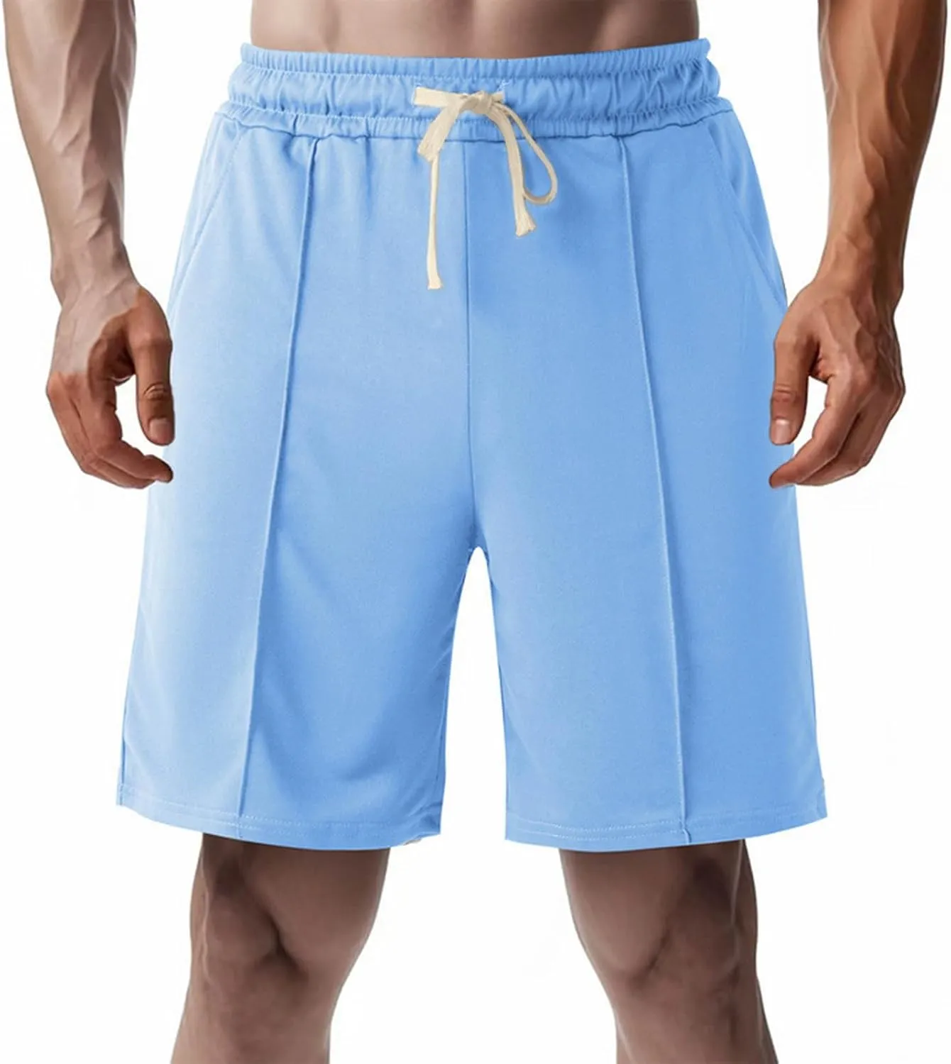 Golf Shorts Men Fashion Patchwork Solid Workout Short Pants Drawstring Elastic Waist Breathable Five Quarter Pants