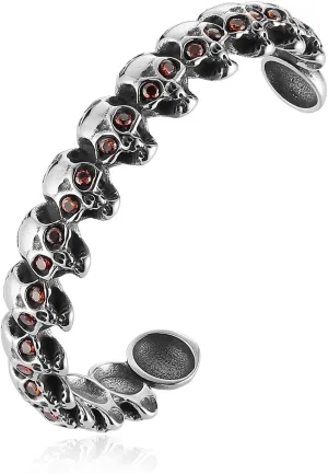 HZMAN Skull Bracelet for Men Gothic Punk Stainless Steel Red Eye Skull Cuff Bracelet Heavy Metal Biker Bracelet Jewelry