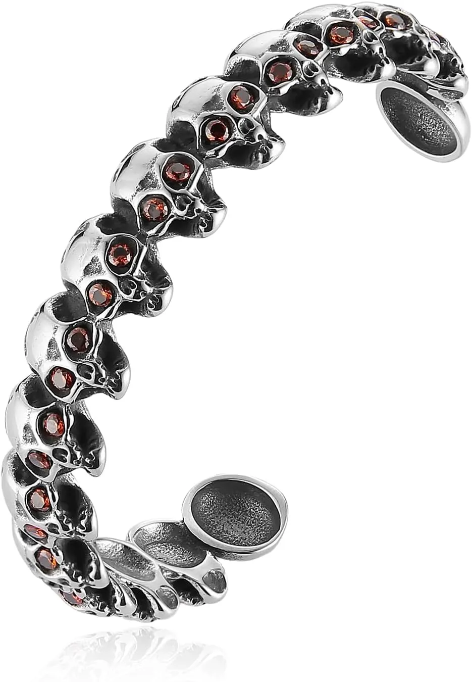 HZMAN Skull Bracelet for Men Gothic Punk Stainless Steel Red Eye Skull Cuff Bracelet Heavy Metal Biker Bracelet Jewelry