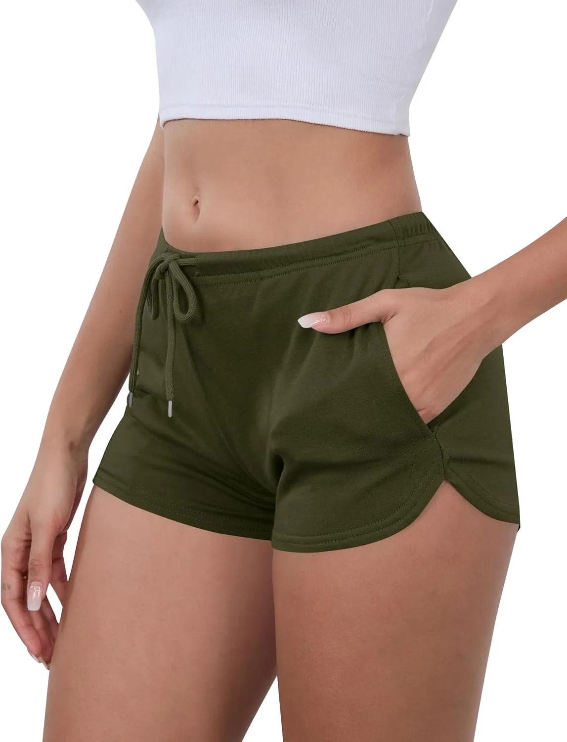 IECCP Athletic Shorts for Women Summer Workout Sweat Shorts Cute Low Rise Mini Shorts with Drawstring and Pockets Sleepwear