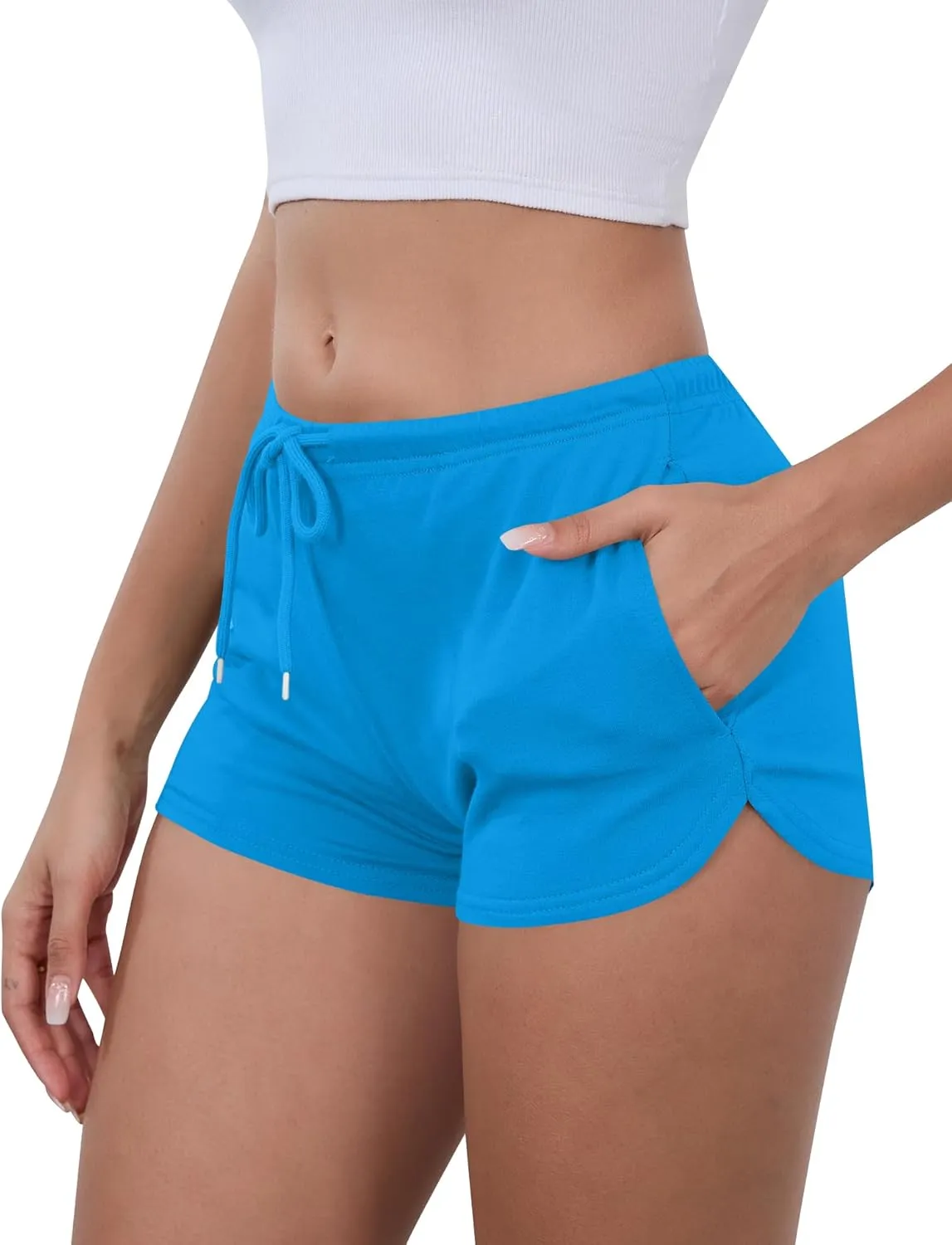 IECCP Athletic Shorts for Women Summer Workout Sweat Shorts Cute Low Rise Mini Shorts with Drawstring and Pockets Sleepwear