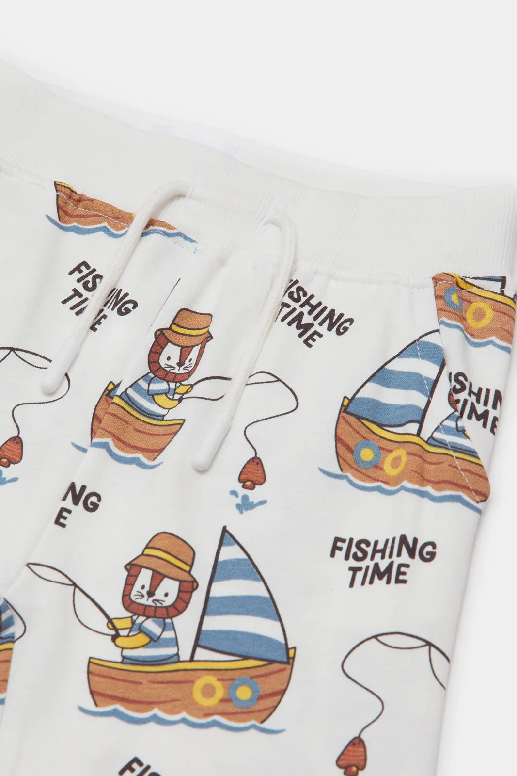 Infant Boys White Printed Boat Printed Active Shorts