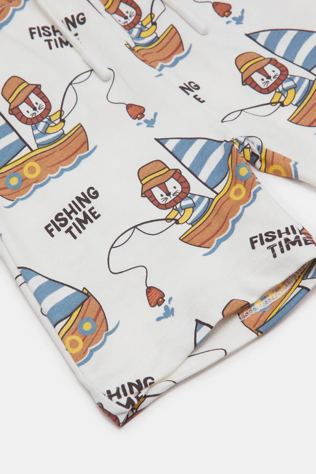 Infant Boys White Printed Boat Printed Active Shorts
