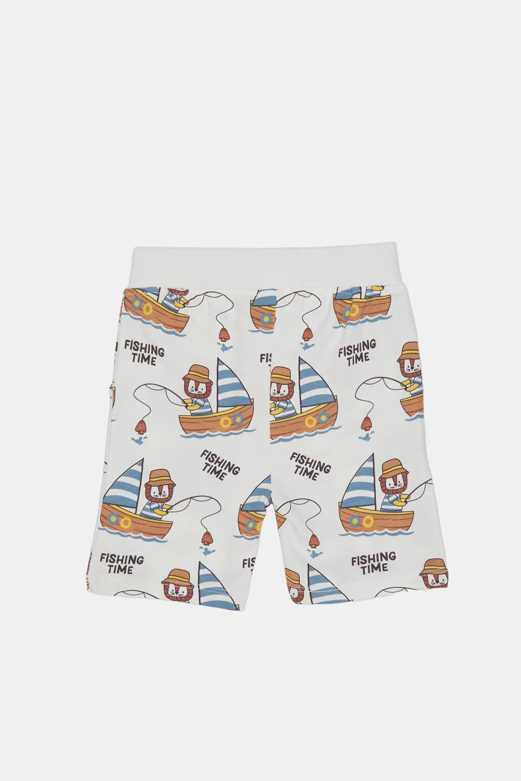 Infant Boys White Printed Boat Printed Active Shorts