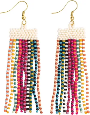 INK ALLOY Beaded Earrings for Women Dangling, Adaline Seed Bead Fringe Statement Boho Earrings, Hypoallergenic Handmade Jewelry for the Modern Bohemian, 3.25-Inch