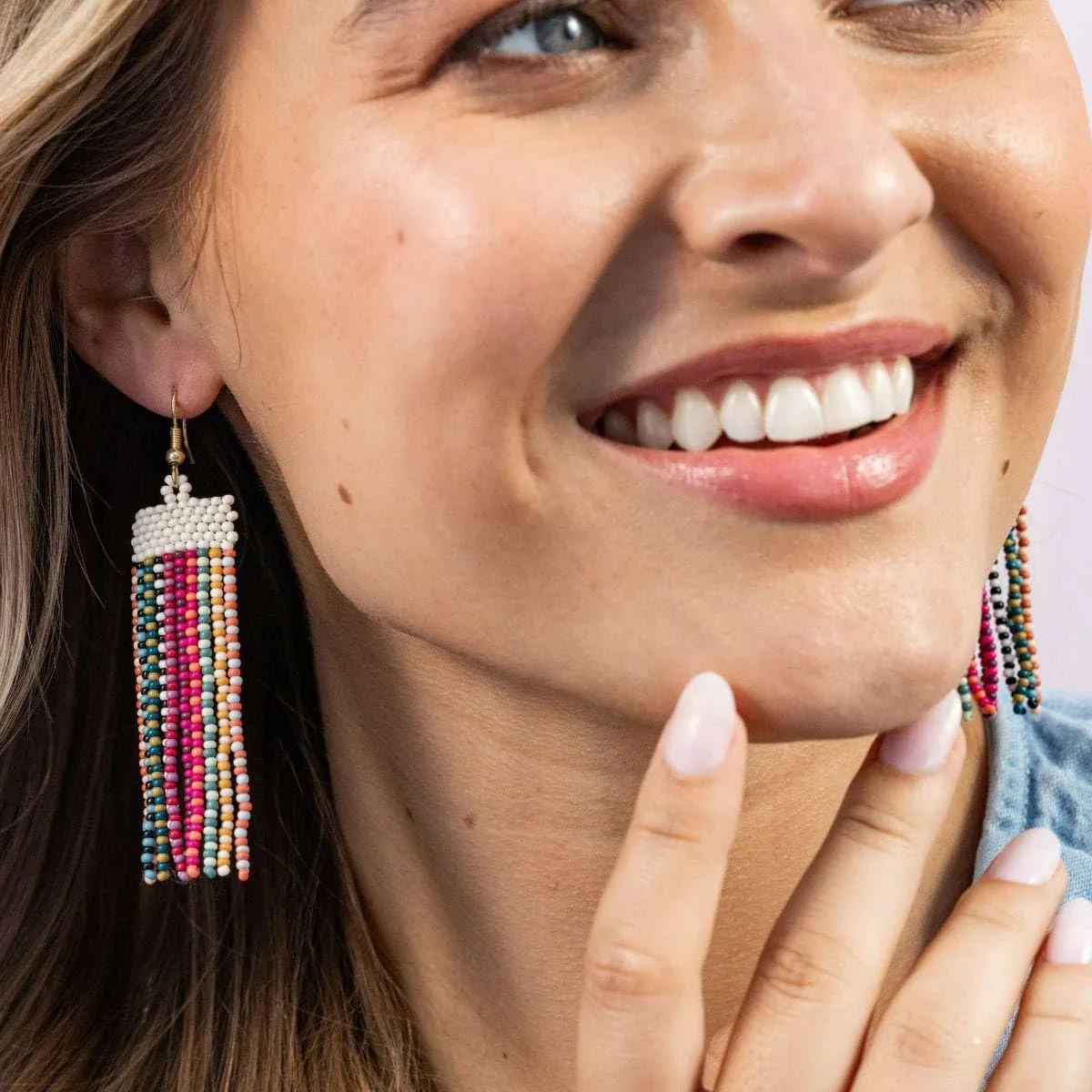 INK ALLOY Beaded Earrings for Women Dangling, Adaline Seed Bead Fringe Statement Boho Earrings, Hypoallergenic Handmade Jewelry for the Modern Bohemian, 3.25-Inch