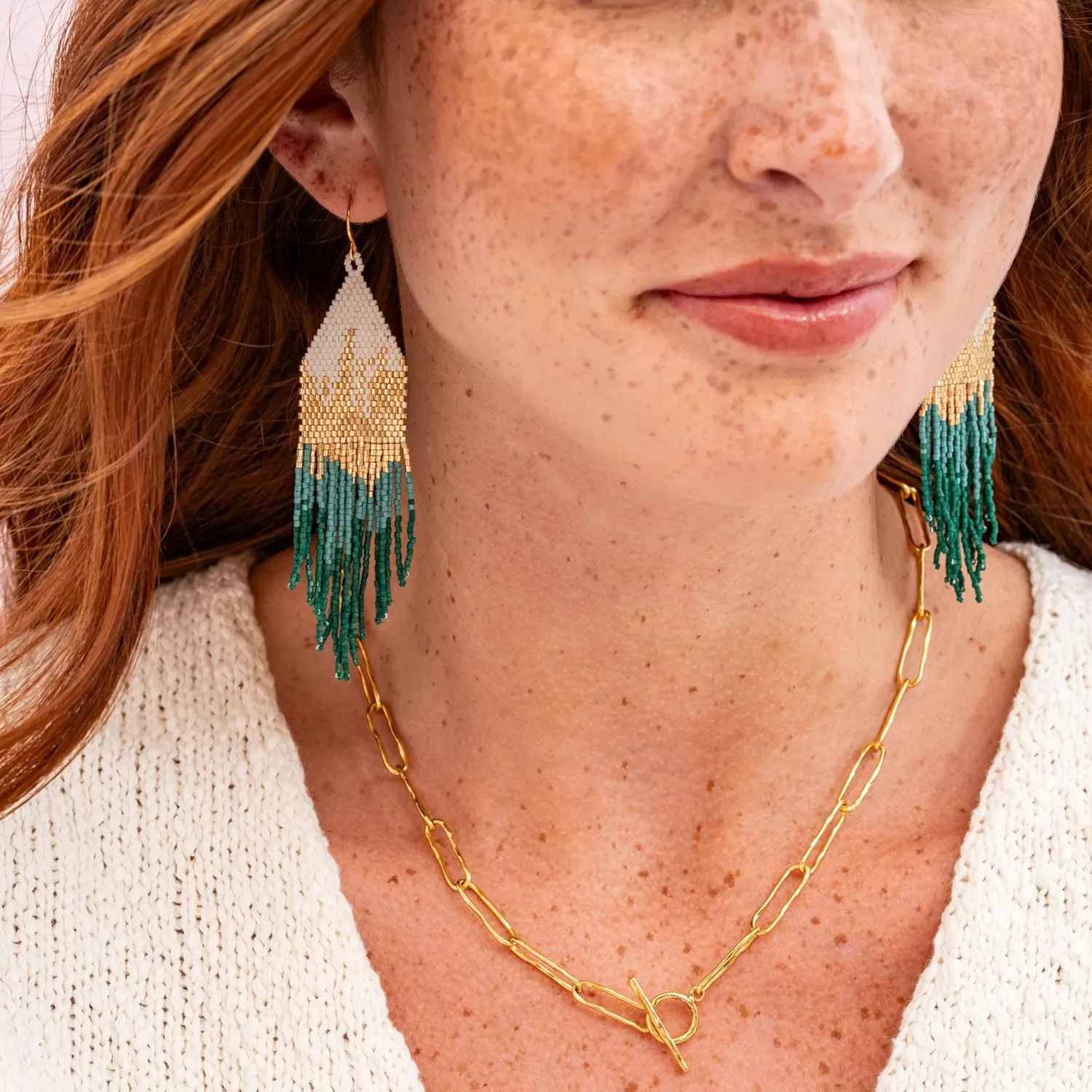 INK ALLOY Beaded Earrings for Women Dangling, Claire Luxe Seed Bead Fringe Statement Boho Earrings, Hypoallergenic Handmade Jewelry for the Modern Bohemian, 4.25-Inch