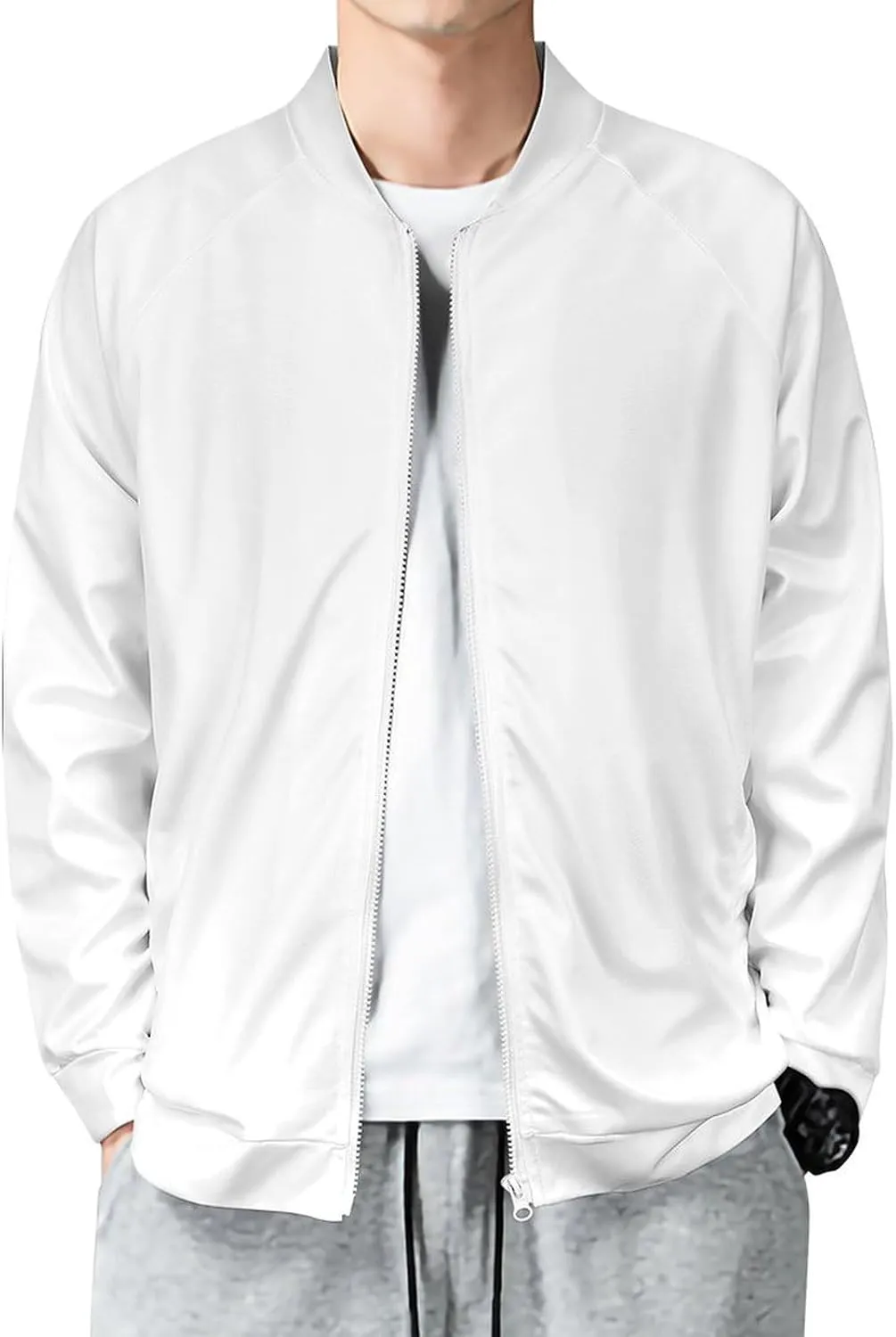 Jackets for Men - White Casual Lightweight Zip Up Bomber Jacket Men Spring Fall Windbreaker