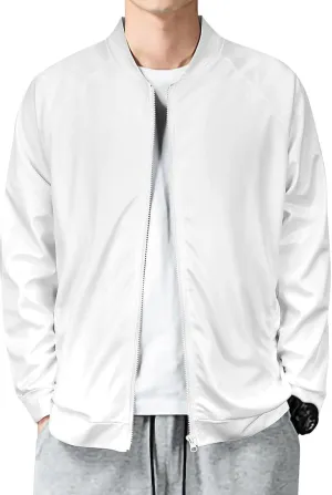 Jackets for Men - White Casual Lightweight Zip Up Bomber Jacket Men Spring Fall Windbreaker