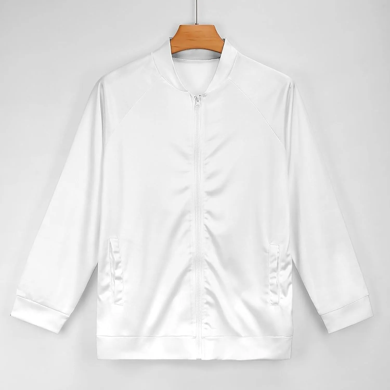 Jackets for Men - White Casual Lightweight Zip Up Bomber Jacket Men Spring Fall Windbreaker