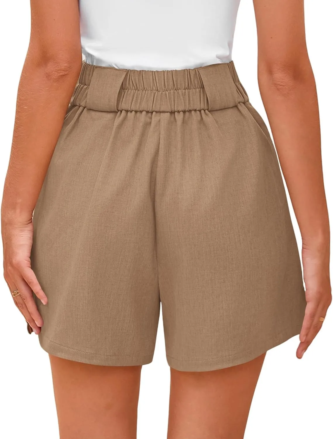 KIRUNDO Womens Shorts Dressy Casual 2025 Trendy Summer Elastic High Waisted Pleated Side Slit Business Work Shorts Pockets