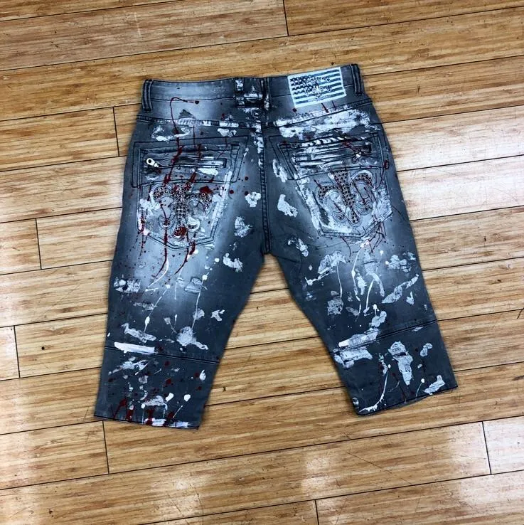 LAGUNA BEACH-GRAY W/SILVER FOIL &RED PAINT SHORTS