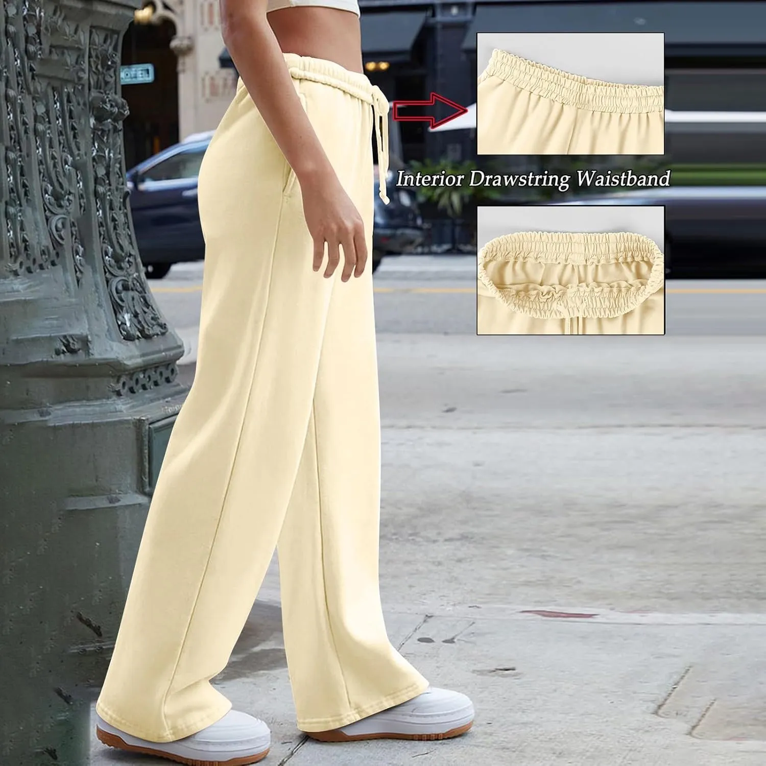 Lightweight Wide Leg Sweatpants Women 2025 Trendy Interior Drawstring High Waist Sweat Pants Baggy Lounge Jogger Pants