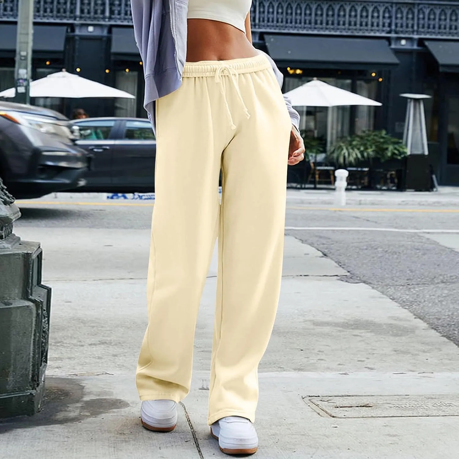 Lightweight Wide Leg Sweatpants Women 2025 Trendy Interior Drawstring High Waist Sweat Pants Baggy Lounge Jogger Pants