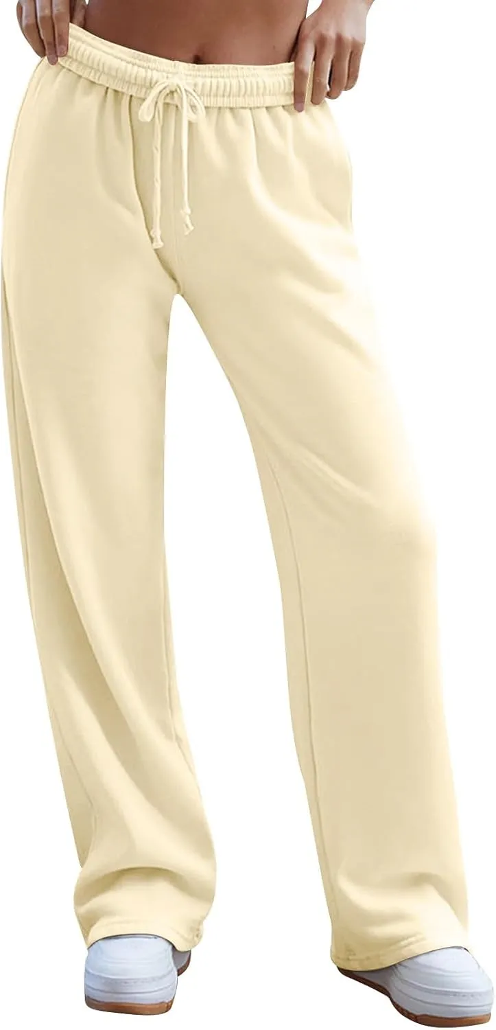 Lightweight Wide Leg Sweatpants Women 2025 Trendy Interior Drawstring High Waist Sweat Pants Baggy Lounge Jogger Pants