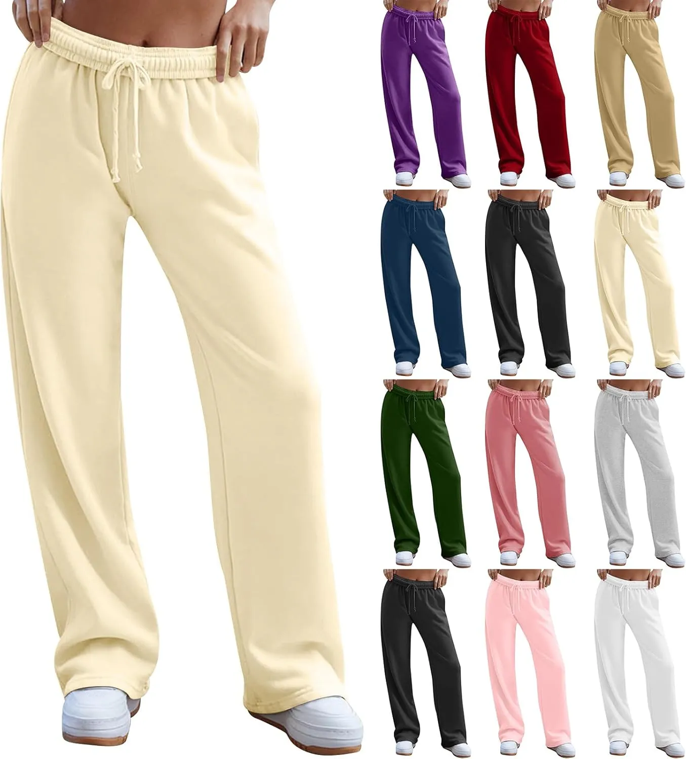 Lightweight Wide Leg Sweatpants Women 2025 Trendy Interior Drawstring High Waist Sweat Pants Baggy Lounge Jogger Pants