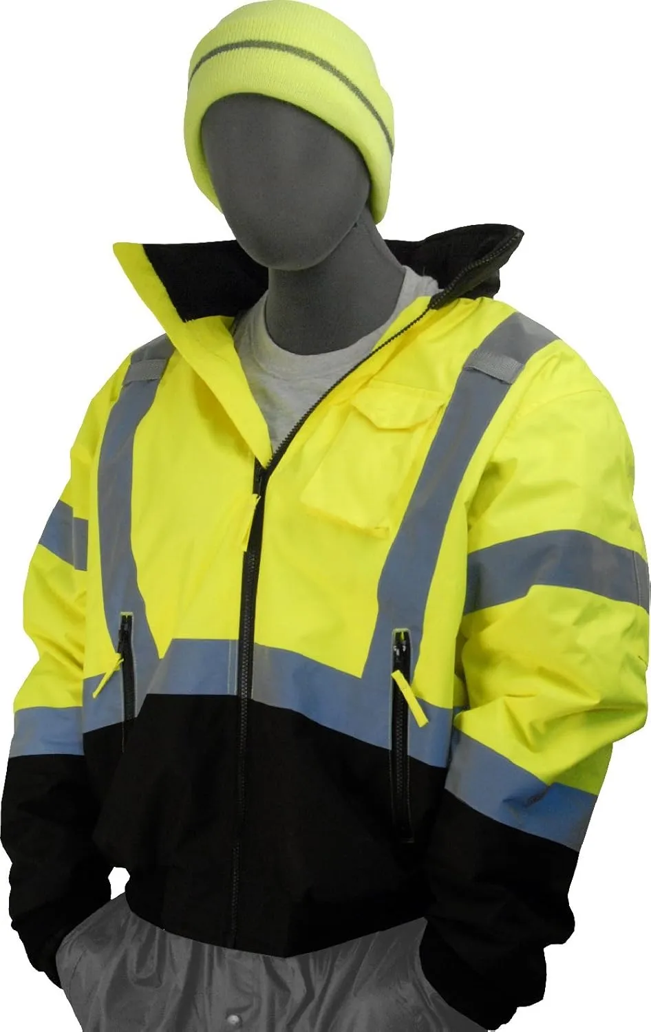 Majestic Glove 75-1313-X3 PU Coated Polyester High Visibility Bomber Jacket with Black Bottom and Fix Quilted Liner, 3X-Large, Yellow