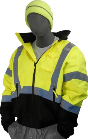 Majestic Glove 75-1313-X3 PU Coated Polyester High Visibility Bomber Jacket with Black Bottom and Fix Quilted Liner, 3X-Large, Yellow