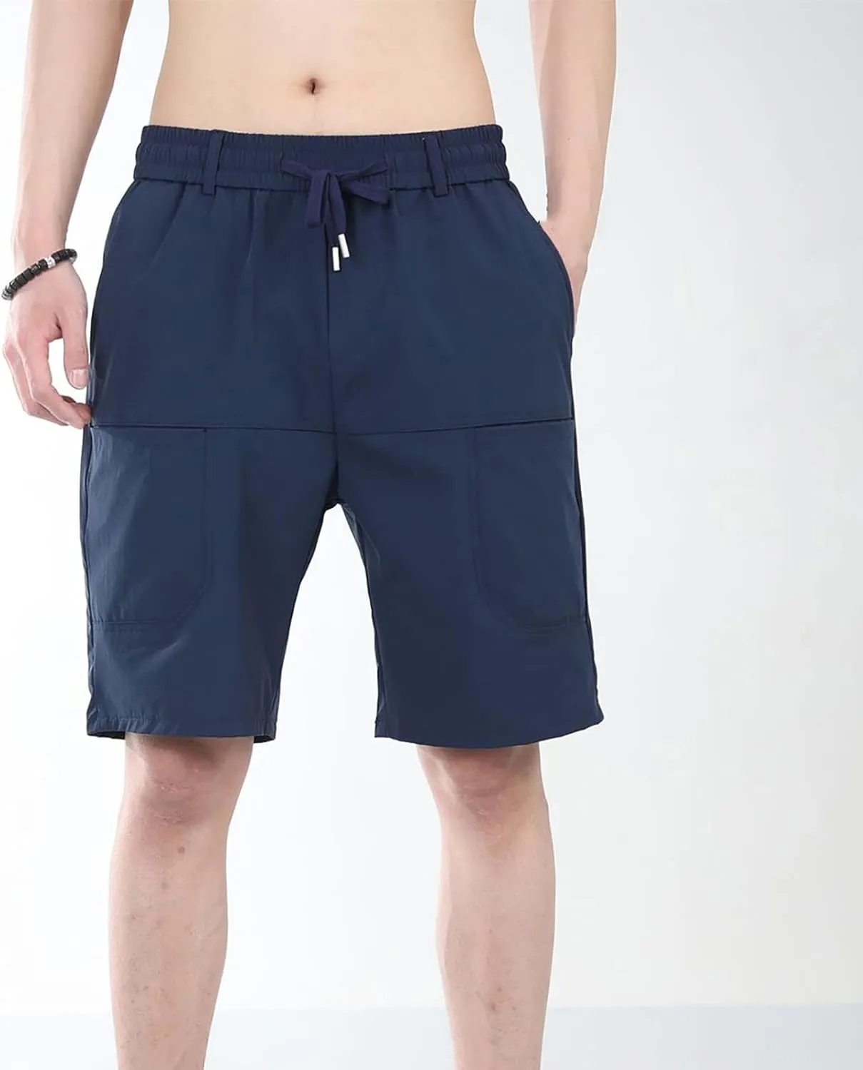 Mens Cargo Shorts Summer Casual Knee Length Stretchy Work Hiking Fishing Shorts Elastic Waist Waterproof Short Pants