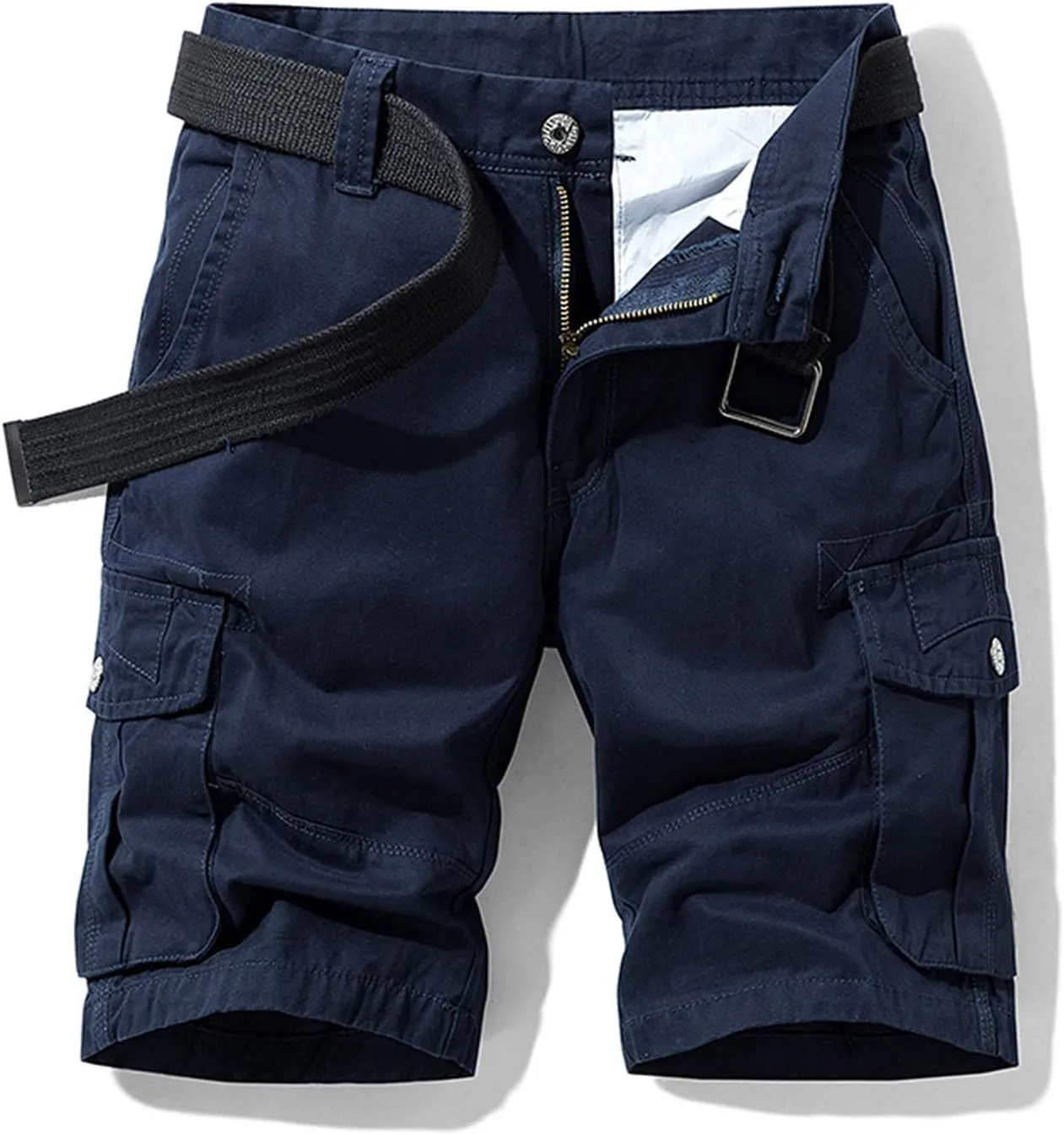 Mens Cotton Cargo Shorts Relaxed Fit 11 Inch Inseam Outdoor Casual Work Hiking Shorts with Zipper Pockets No Belt