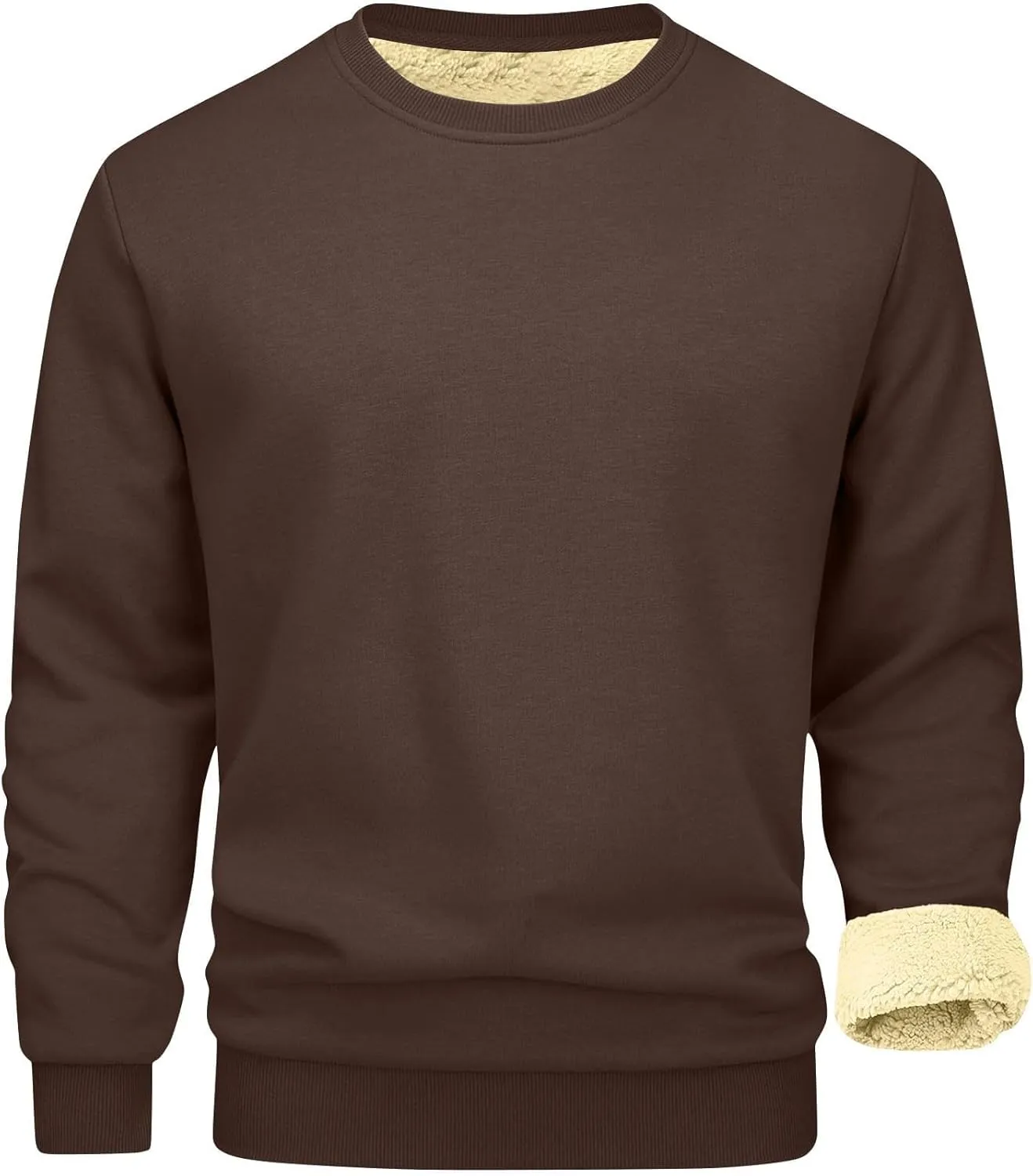 Men's Crewneck Warm Sherpa Lined Sweatshirts Basic Winter Fleece Thick Pullover Tops