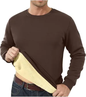 Men's Crewneck Warm Sherpa Lined Sweatshirts Basic Winter Fleece Thick Pullover Tops