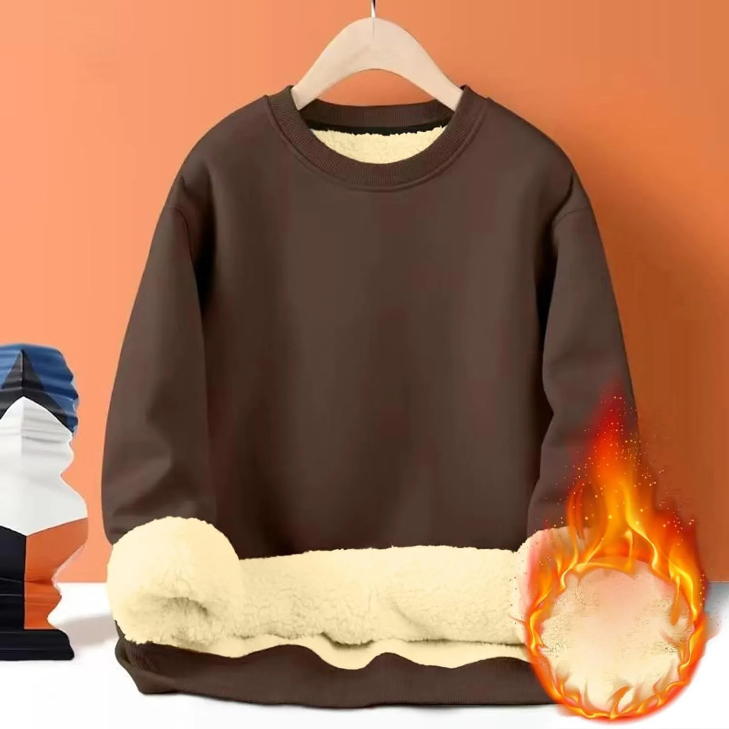 Men's Crewneck Warm Sherpa Lined Sweatshirts Basic Winter Fleece Thick Pullover Tops